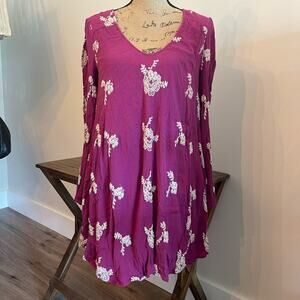Free People Boho Purple Floral Embroidered Dress Size Small